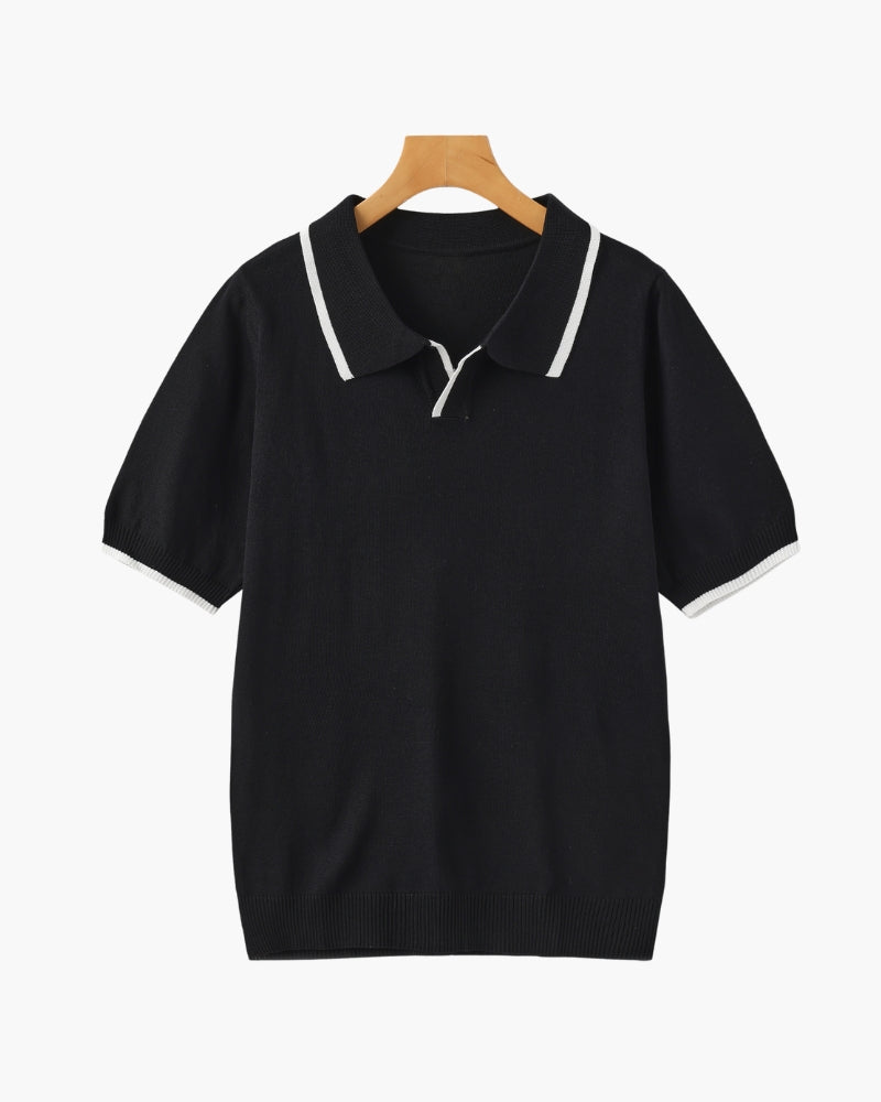 Men's Polo Shirt Navy Blue Knit Contrast Accents 7