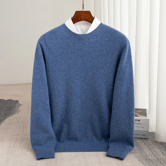 Men's Pullover Sweater Thick O-Neck Gray 100% Merino Wool 0