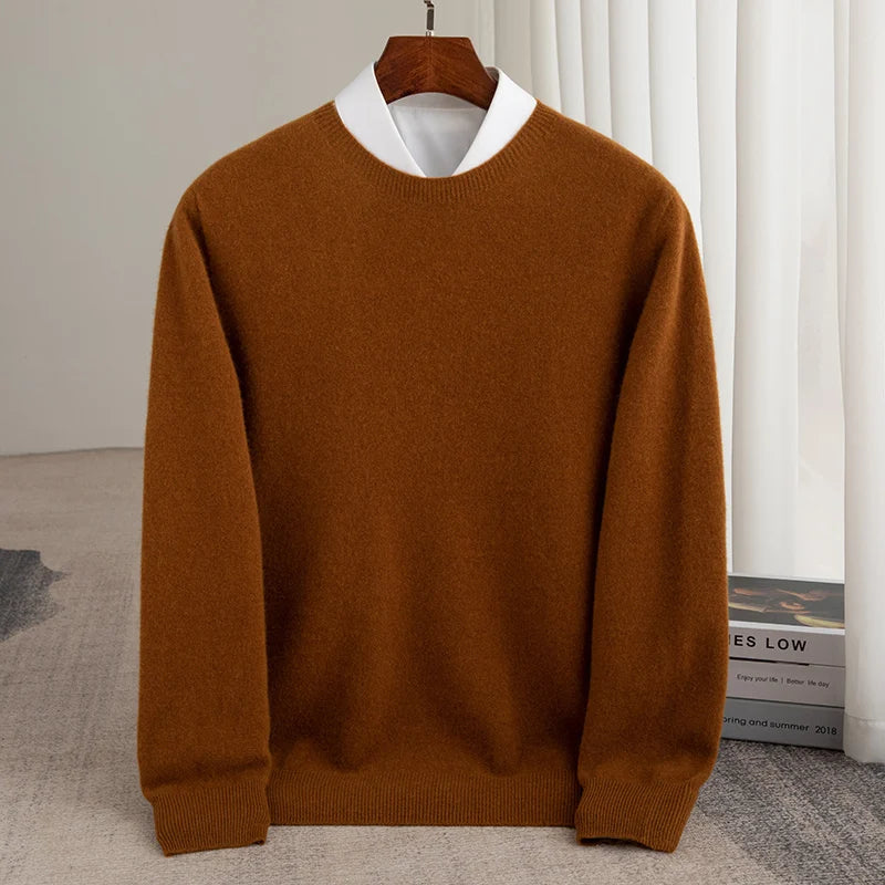 Men's Pullover Sweater Thick O-Neck Gray 100% Merino Wool 10