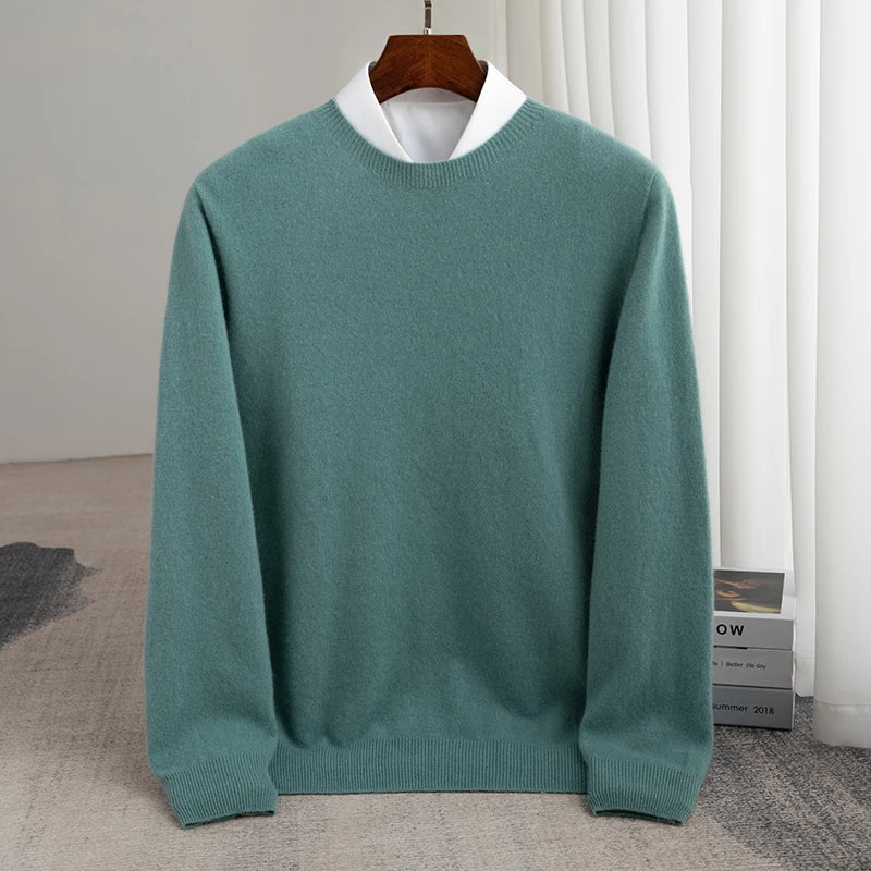 Men's Pullover Sweater Thick O-Neck Gray 100% Merino Wool 3