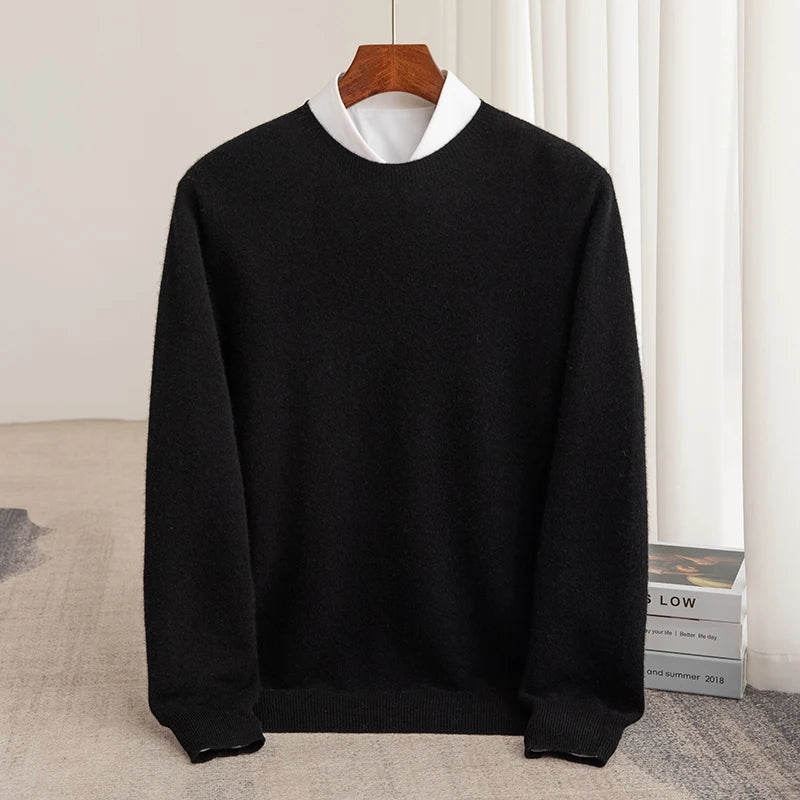 Men's Pullover Sweater Thick O-Neck Gray 100% Merino Wool 9