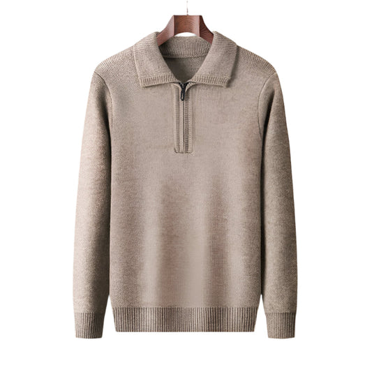 Men's Quarter-Zip Sweater Beige 100% Cashmere