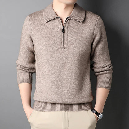 Men's Quarter-Zip Sweater Beige 100% Cashmere