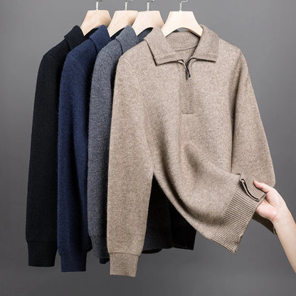 Men's Quarter-Zip Sweater Beige 100% Cashmere
