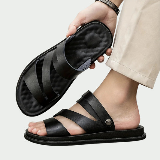 Men's Sandals Brown Leather Open-Toe Strappy Design