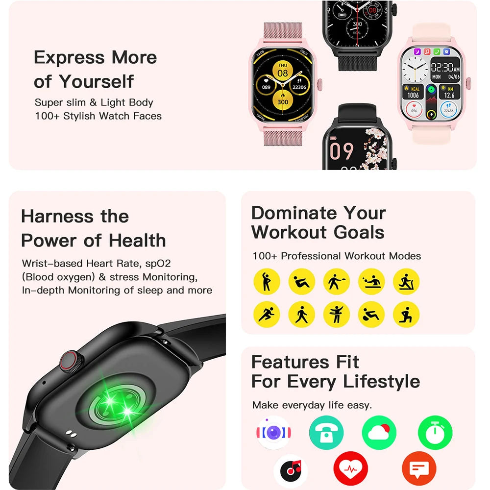 Men's Smart Watch Black Bluetooth Fitness Tracker Waterproof