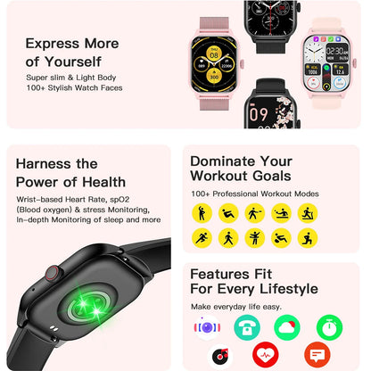 Men's Smart Watch Black Bluetooth Fitness Tracker Waterproof