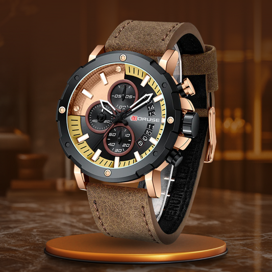Men's Sport Business Watch with Luminescent Dial and Black Leather Strap 0