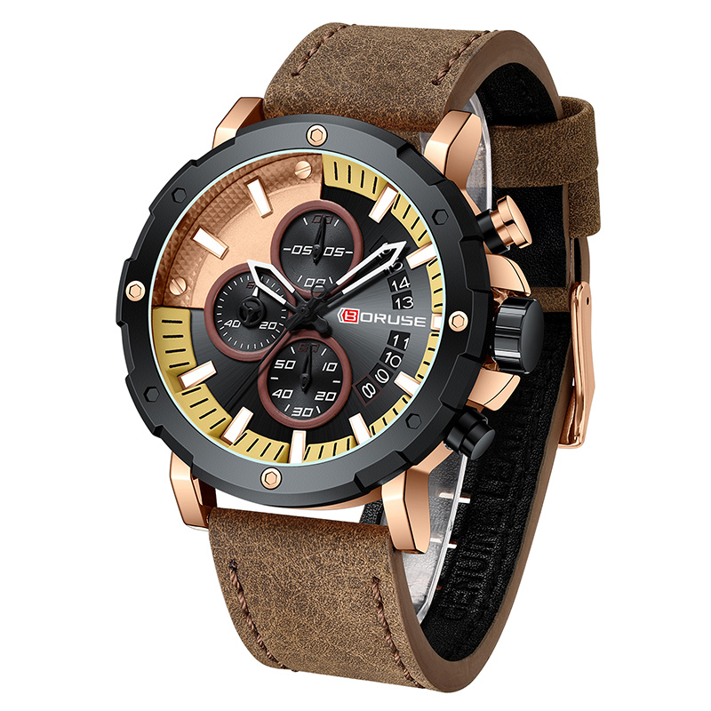 Men's Sport Business Watch with Luminescent Dial and Black Leather Strap 6