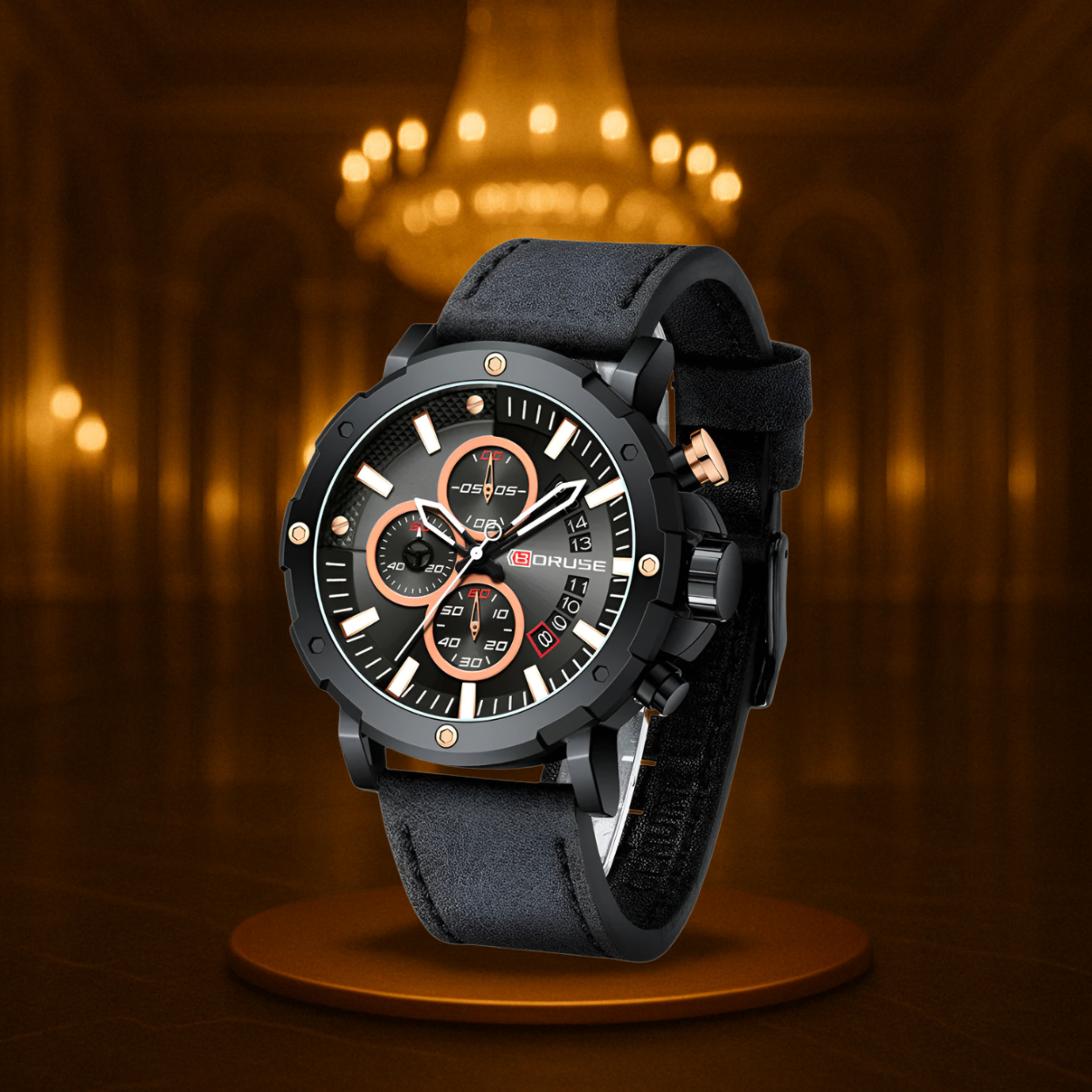 Men's Sport Watch Black Stainless Steel 47mm