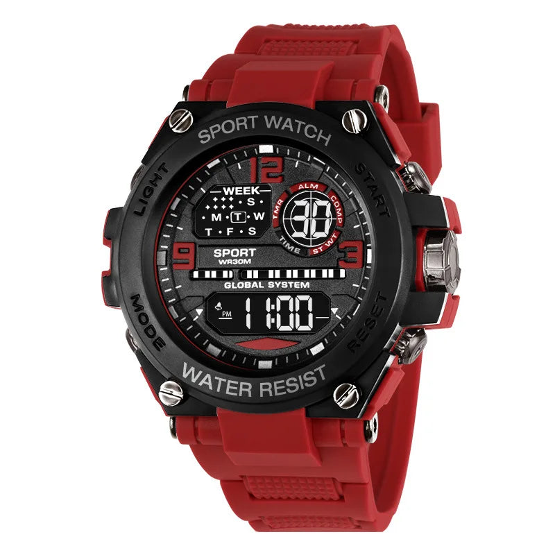 Men's Sport Watch Black Waterproof Digital
