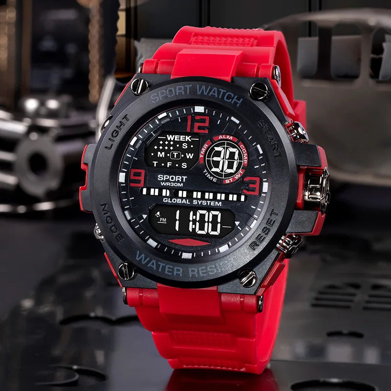 Men's Sport Watch Black Waterproof Digital