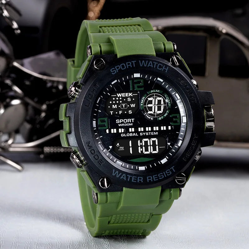 Men's Sport Watch Black Waterproof Digital