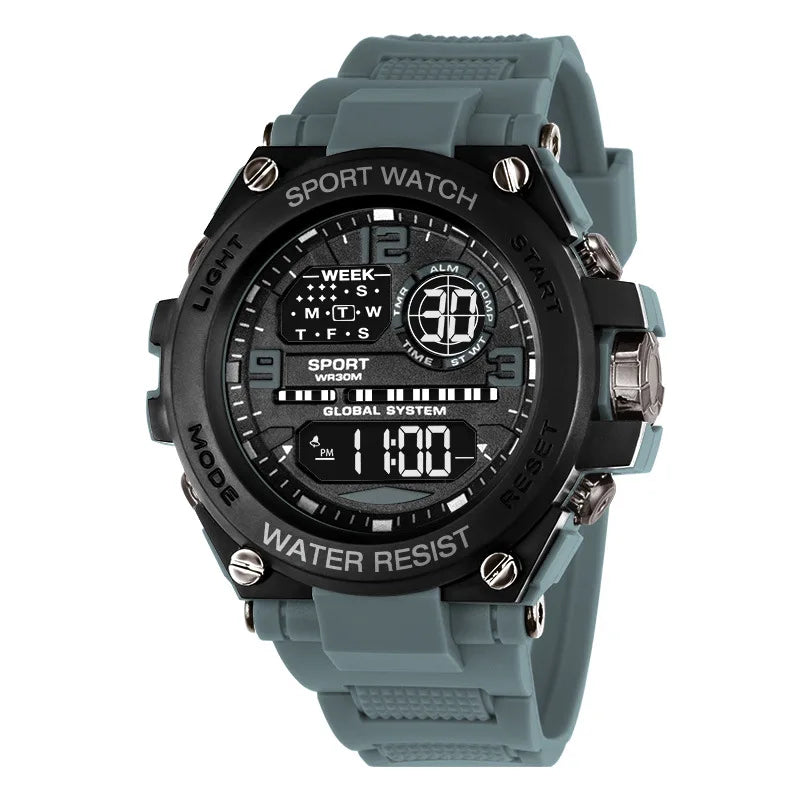 Men's Sport Watch Black Waterproof Digital