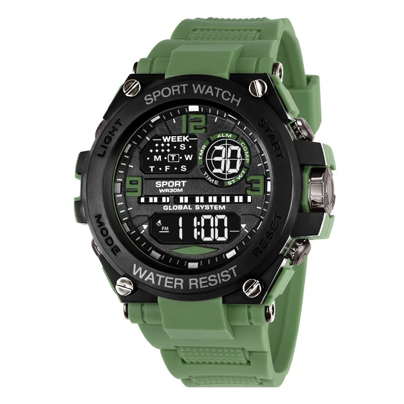 Men's Sport Watch Black Waterproof Digital