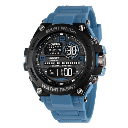 Men's Sport Watch Black Waterproof Digital