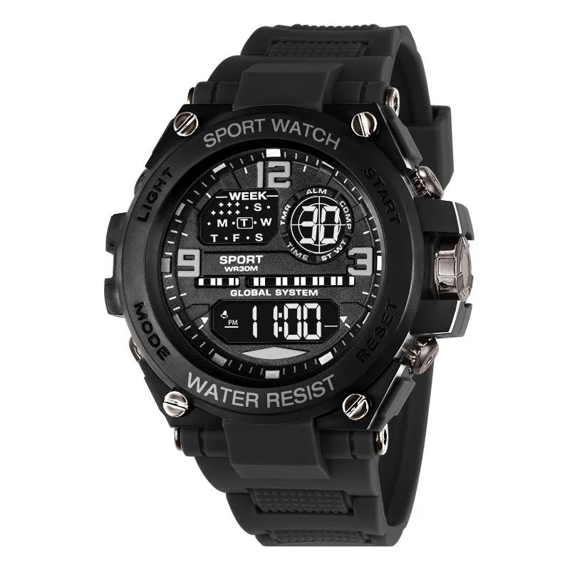 Men's Sport Watch Black Waterproof Digital