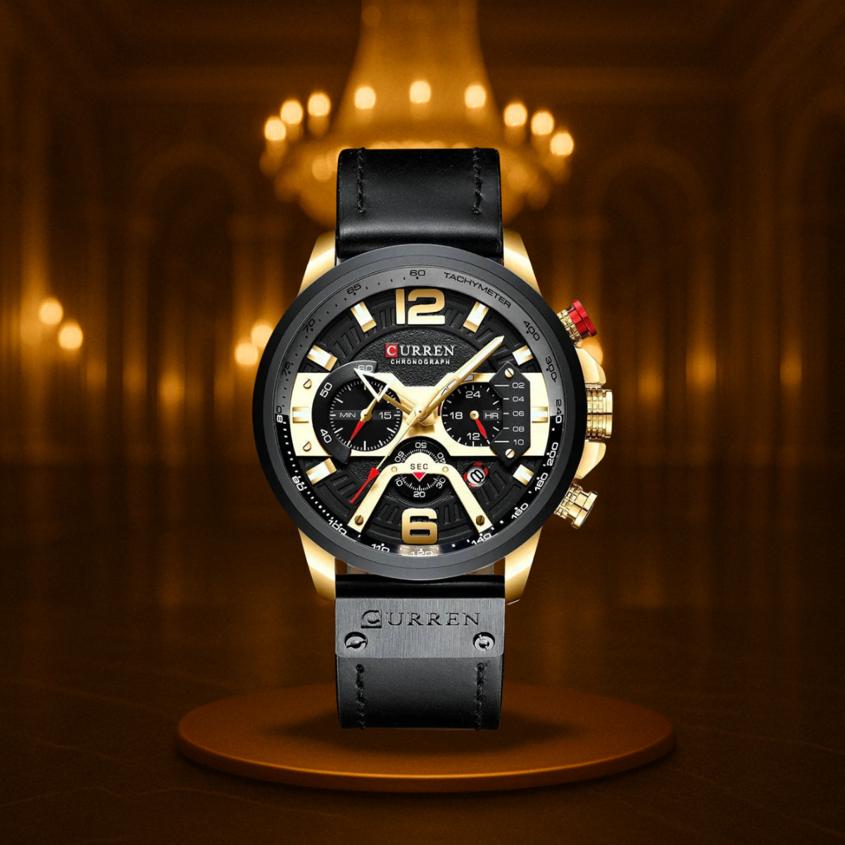 Men's Sports Watch Black Durable 48mm