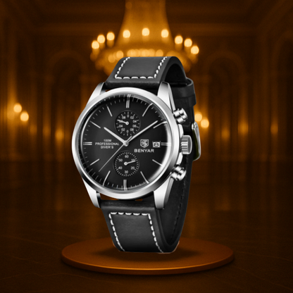 Men's Sports Watch Black Quartz Minimalistic Chronograph