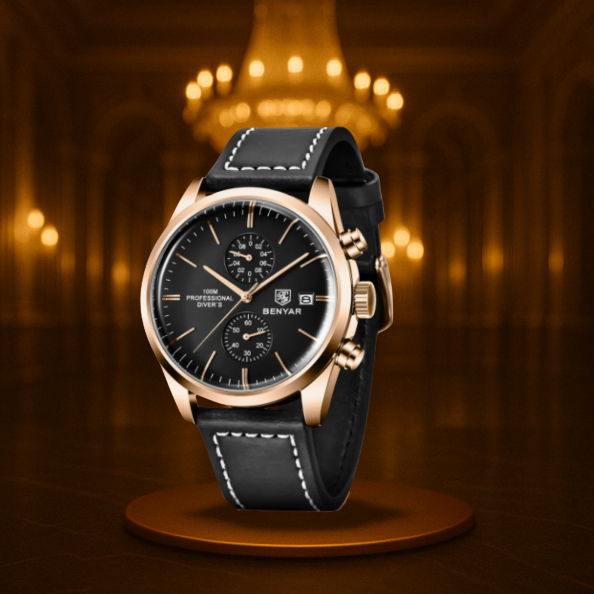 Men's Sports Watch Black Quartz Minimalistic Chronograph