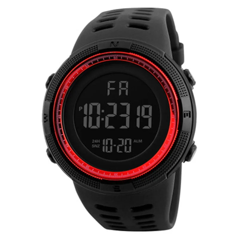 Men's Sports Watch Black Silicone Waterproof Digital Multifunction