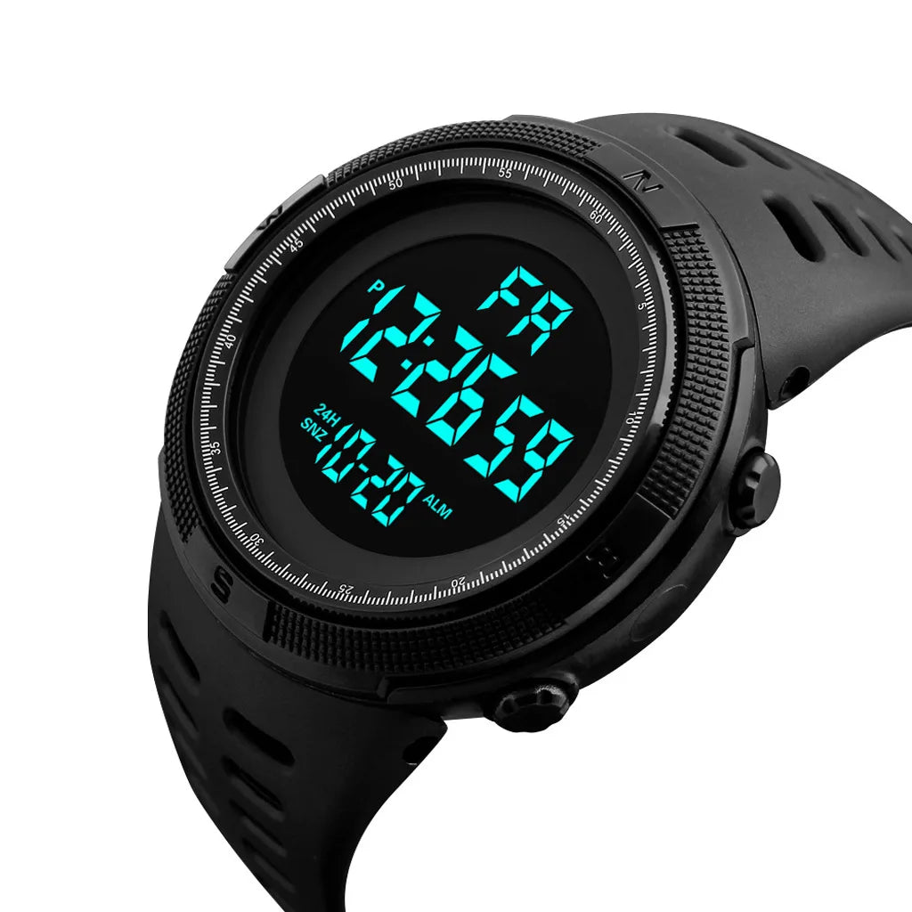 Men's Sports Watch Black Silicone Waterproof Digital Multifunction
