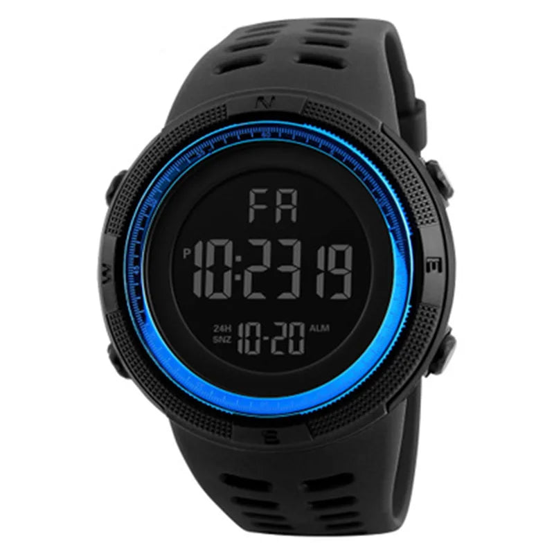 Men's Sports Watch Black Silicone Waterproof Digital Multifunction
