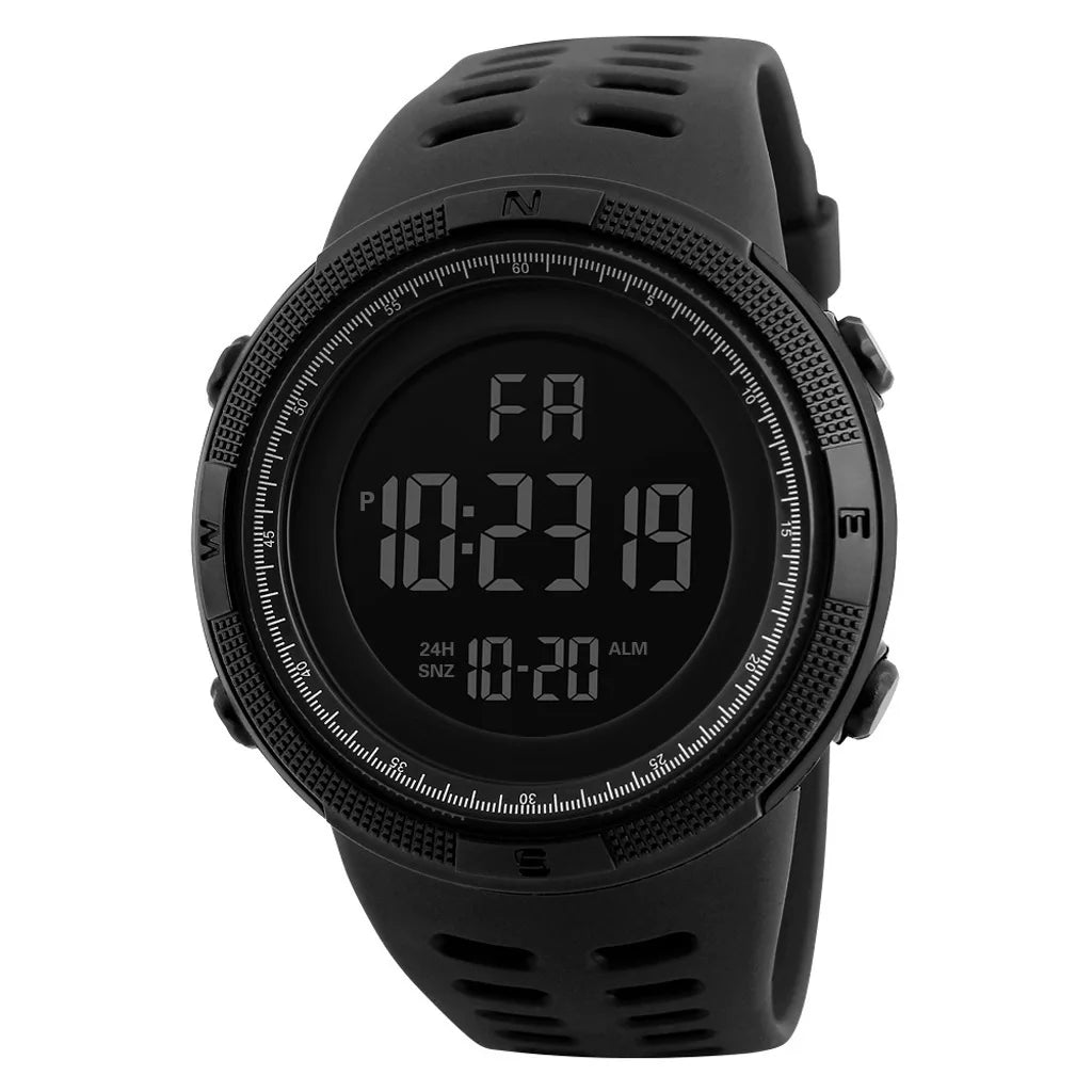 Men's Sports Watch Black Silicone Waterproof Digital Multifunction