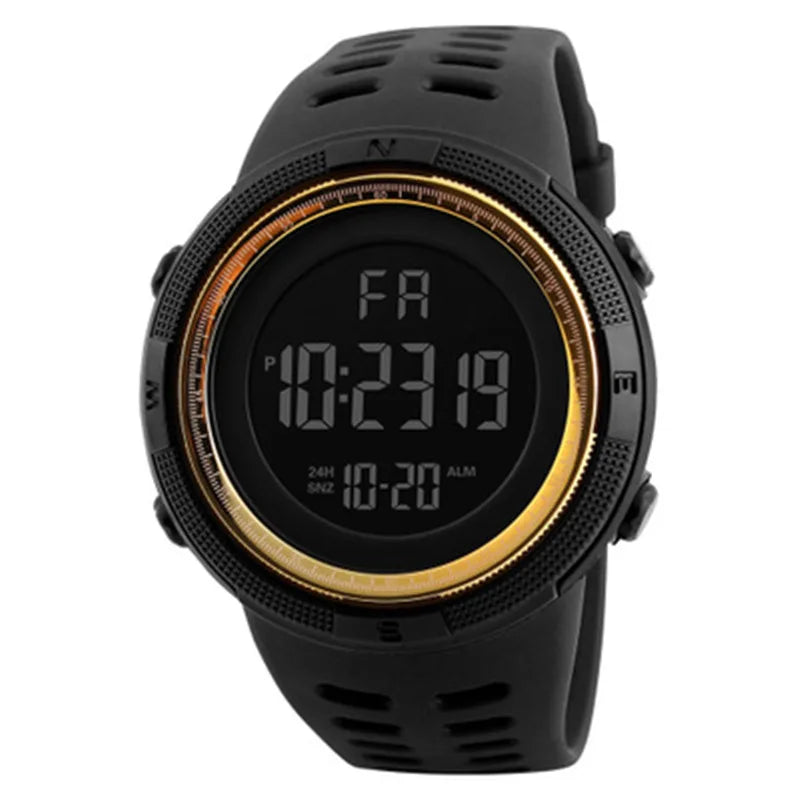 Men's Sports Watch Black Silicone Waterproof Digital Multifunction