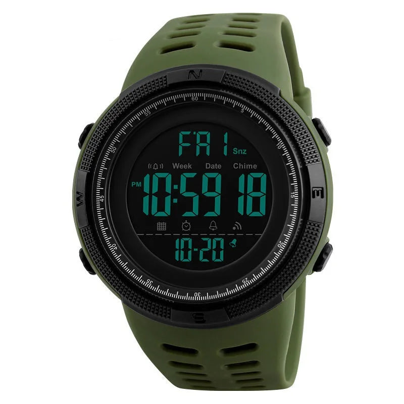 Men's Sports Watch Black Silicone Waterproof Digital Multifunction