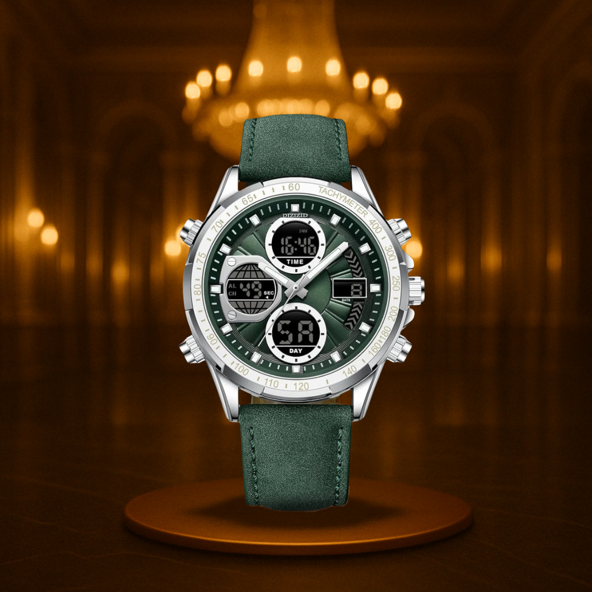 Men's Sports Watch Black Stainless Steel Chronograph