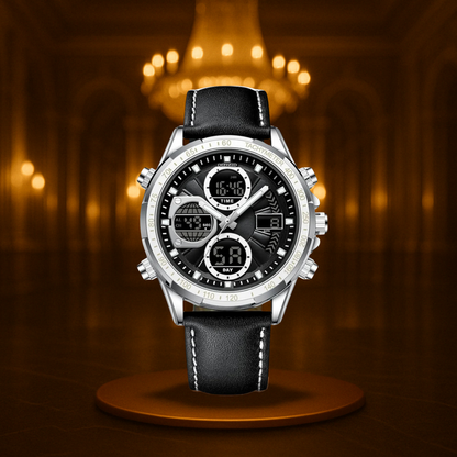 Men's Sports Watch Black Stainless Steel Chronograph