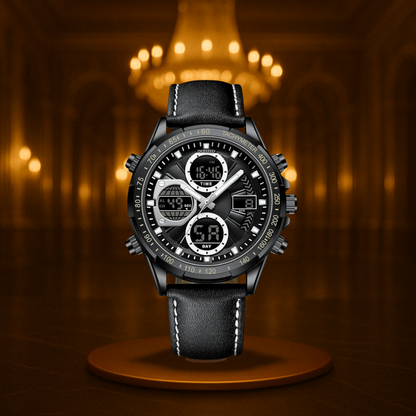 Men's Sports Watch Black Stainless Steel Chronograph