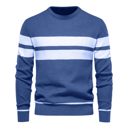 Men's Sweater Blue Striped Cotton Slim Fit 10