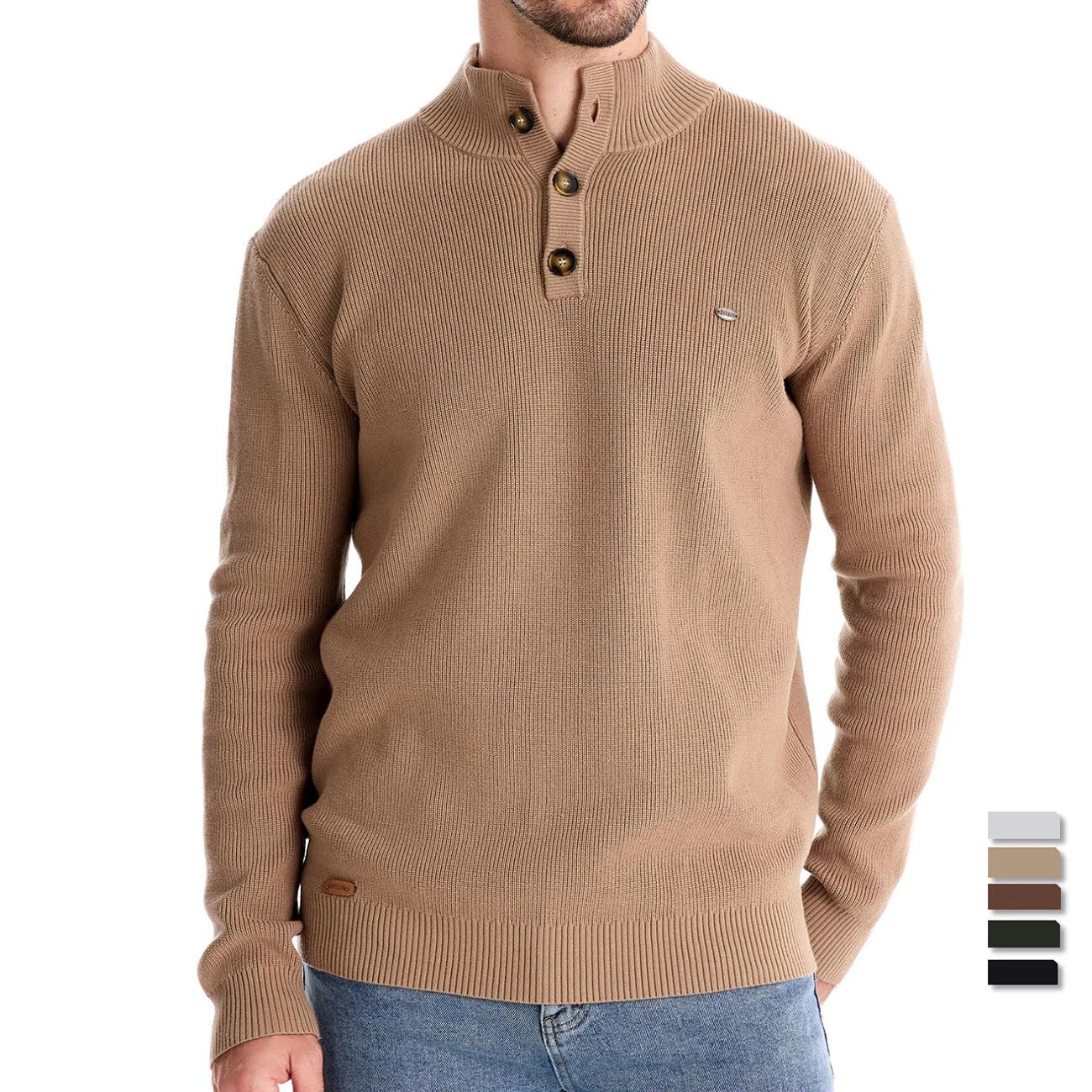 Men's Sweater Gray Cotton Button Design 1