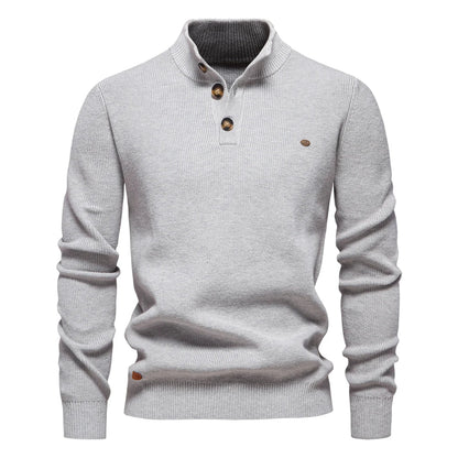 Men's Sweater Gray Cotton Button Design 3