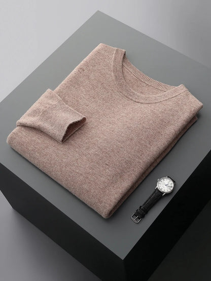 Men's Sweater Solid Color 100% Merino Wool Round Neck Pullover 5