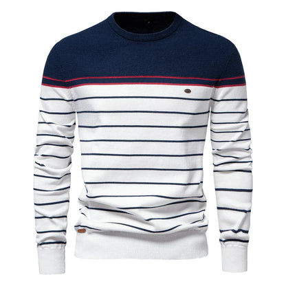 Men's Sweater Striped Design Blue Cotton 0