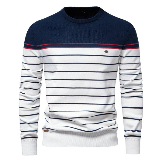 Men's Sweater Striped Design Blue Cotton 0