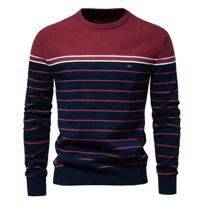 Men's Sweater Striped Design Blue Cotton 2