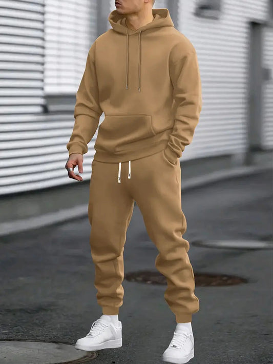 Men's Tracksuit Set Black Cotton Hoodie and Joggers 0