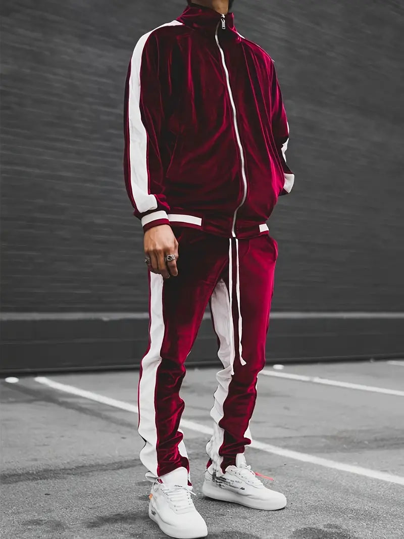 Men's Tracksuit Set Black Velvet Athletic Wear 5