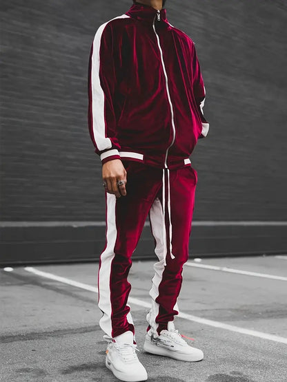 Men's Tracksuit Set Black Velvet Athletic Wear 5