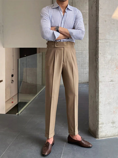 Men's Trousers Beige Cotton Vintage Style