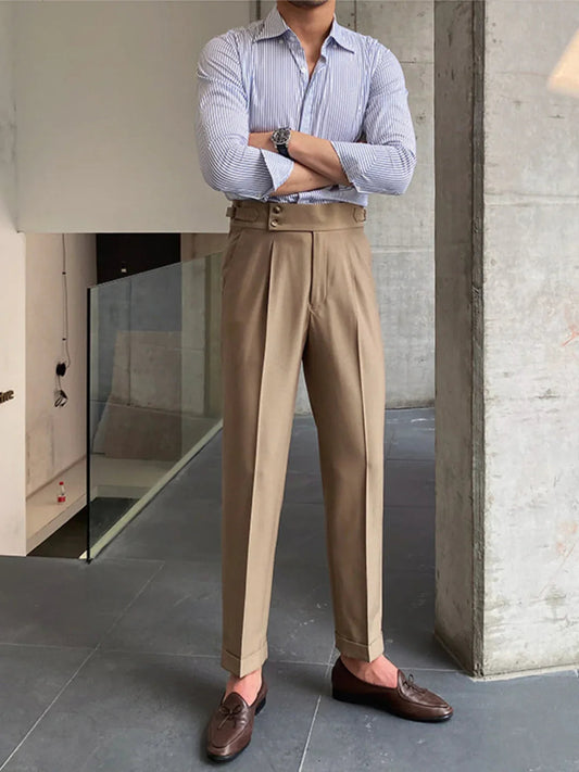 Men's Trousers Beige Cotton Vintage Style