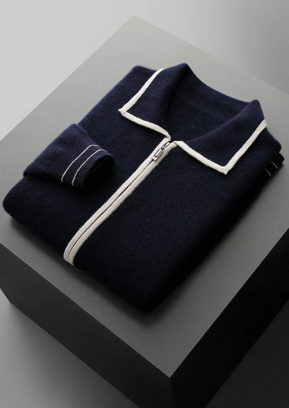 Men's Two-Tone Cardigan Extra-Fine Merino Wool 0