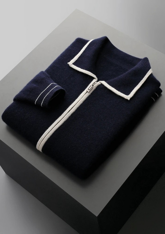 Men's Two-Tone Cardigan Extra-Fine Merino Wool 0