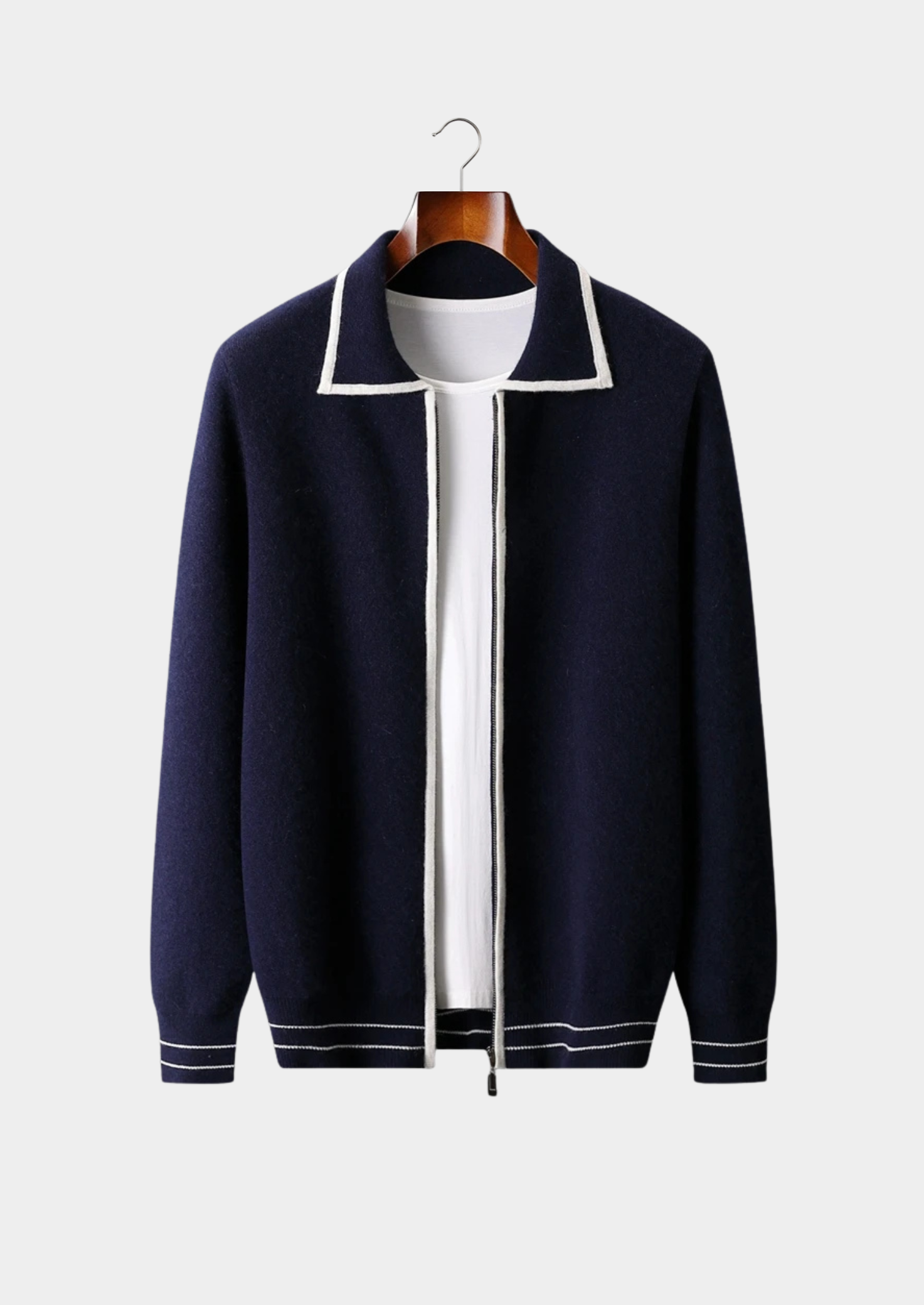 Men's Two-Tone Cardigan Extra-Fine Merino Wool 1