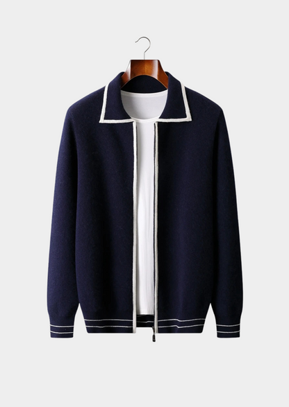 Men's Two-Tone Cardigan Extra-Fine Merino Wool 1