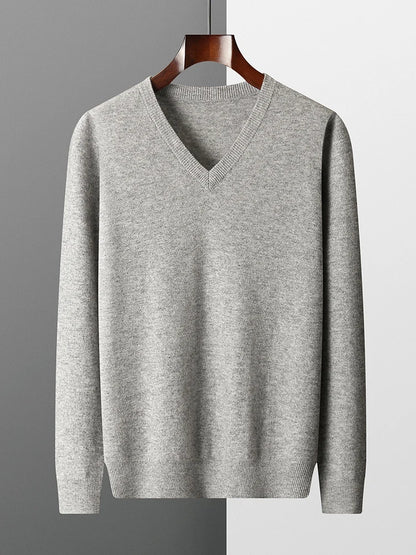 Men's V-Neck Sweater Blue 100% Merino Wool 1